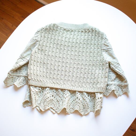 Anthropologie Pistachio Cable-Knit Lacey Sweater Size XXS - Picture 7 of 9
